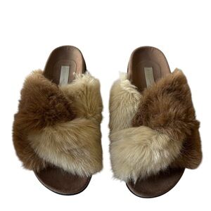 Stella McCartney Two Tone Neutral Faux Fur Slides EU37